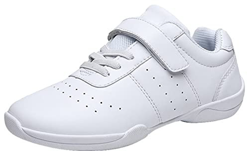 Tanzschuhe Für Mädchen Volle Sohle Gymnastik Cheerleading-Schuhe Klettverschluss Leder Weicher Boden rutschfest,Weiß,33 EU