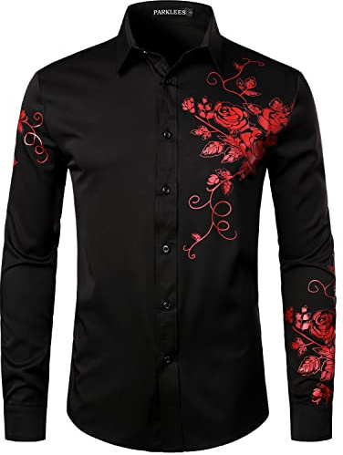 PARKLEES Chemise boutonnée à manches longues pour homme avec broderie hipster