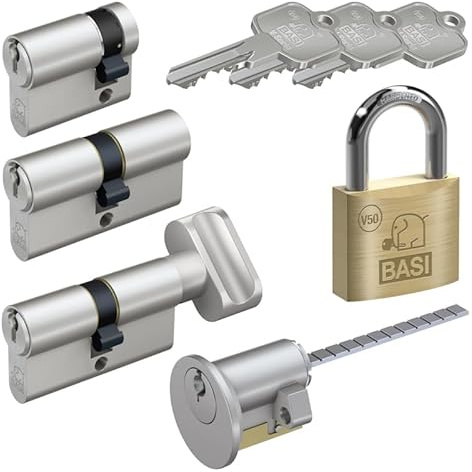 BASI | V50 Schließzylinder | gleichschließend und frei kombinierbar | Viele Längen verfügbar | Profilzylinder für Haus und Wohnung | Kurzzylinder N+G A:27mm B:27mm