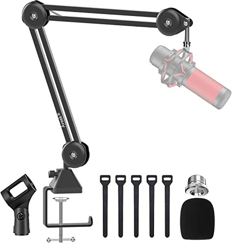 Mikrofonarm Boom Arm, Verstellbarer Mikrofonständer, Mikrofon Arm Low Profile für Blue Yeti, HyperX QuadCast, Inklusive 3/8 auf 5/8Gewindeadapter