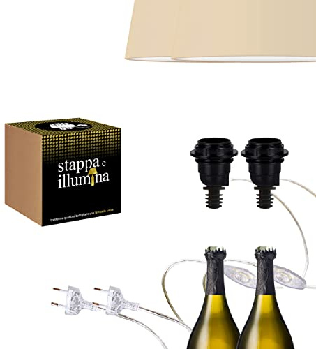 Stappa e illumina Standard | Trasforma Bottiglie in lampade in 30 Secondi, Bottiglia con foro da 15 a 22 mm, Magnum - Portalampada E27 - per Kit Lampada Bottiglia (2 pcs)