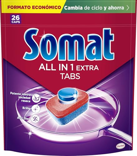 Somat Todo en 1 Pastillas Detergente para Lavavajillas, 26 lavados, 457.6g
