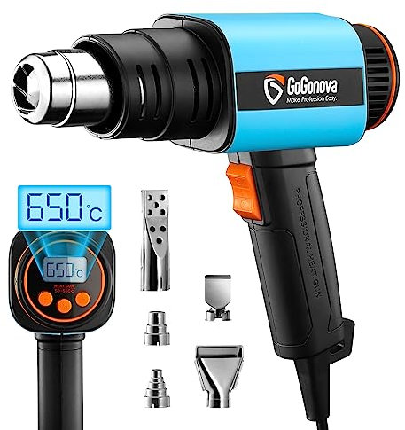 2000W Heißluftpistole mit LCD-Digitalanzeige, GoGonova 50℃-650℃ Heißluftfön mit LCD Display, 5 Düsen, 2 Luftstrom, Ideal für Farbentfernen, Löten, Schrumpfen