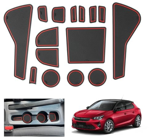 GAFAT Kompatibel mit Opel Corsa F 2020-2025 2026 (Manuelle Bremse) Antirutschmatten, Corsa F Zubehör Gummimatten rutschfest Non-Slip, Mittelkonsole Türnaht Matten [Nicht für Automatik & EV] (Rot)