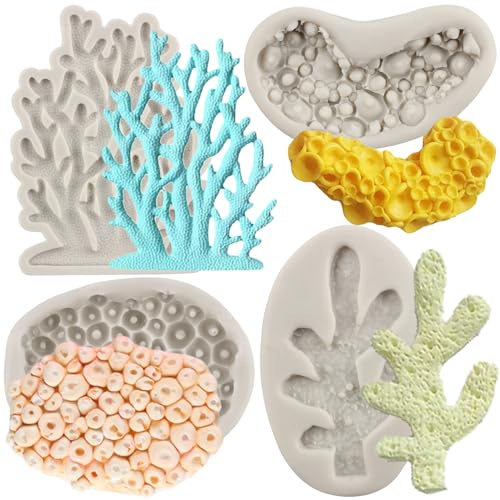 MYPRACS 4 Stück Meereskorallen Silikonformen Algen Fondantform | Schokolade Süßigkeiten Kuchen Dekoration Cupcake Topper Polymer Ton Gummipaste