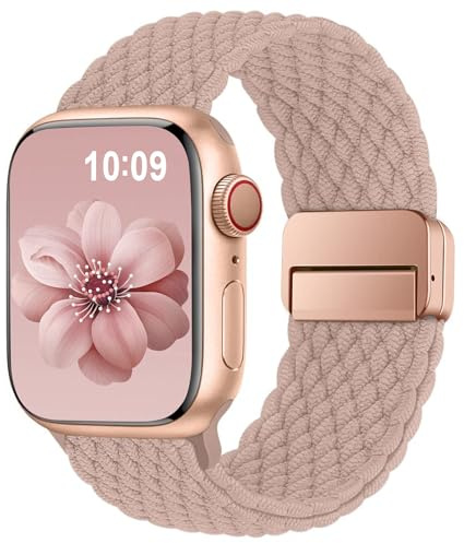 Higgs Braided Strap Compatible with Apple Watch Straps 44mm 46mm 38mm 42mm 40mm 41mm 45mm 49mm for Men Women, Nylon Elastic Magnetic Snap Strap for iWatch Series 11 10 9 SE 8 7 6 5 4 Ultra 3 2 1