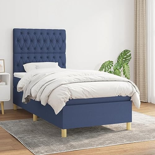 CKioict Palettenbett Modernes Bettgestell Jugendbett Boxspringbett mit Matratze Blau 90x190 cm StoffGeeignet für Arbeitszimmer, Wohnzimmer, Hotel