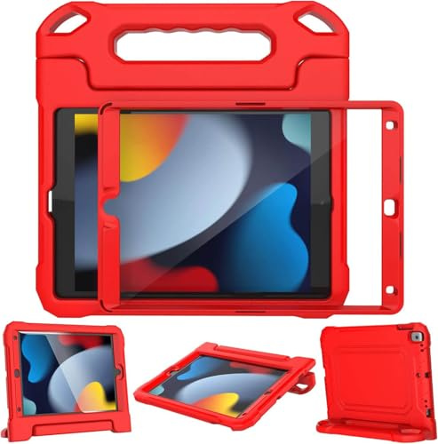 MOXOTEK Kids Case for iPad 9th/8th/7th Generation 10.2 Inch 2021/2020/2019, Case for iPad Air 3rd Gen/Pro 10.5 Inch, Durable Shockproof Cover with Screen Protector for iPad 10.2 & 10.5, Red
