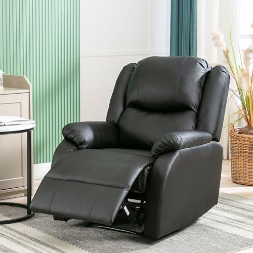 Tcewhhy Luxuriöser Liegesessel, Pu-Leder, Manuelle Neigung, Integrierte Fußstütze, Seitentaschen, Geeignet Für Wohnzimmer, Leicht Zu Reinigen, Langlebig, Leicht Zu Pflegen(Color:Schwarz)