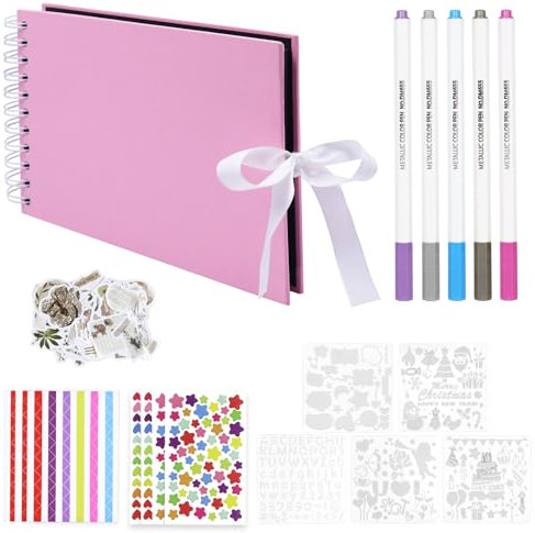 Scrapbook, Scrap Book Photo Album Scrapbook 60 Pages with Scrapbooks Accessories Kit A5 Craft Paper 21.5x15cm Memory Books Guestbooks for Family Wedding Anniversary Baby Gift (Pink)