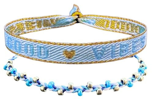 happymaker - Fusskette für Frauen mit Perlen, blau und rosa, Boho Fussband Set mit Armband, wasserfest und handmade in Deutschland