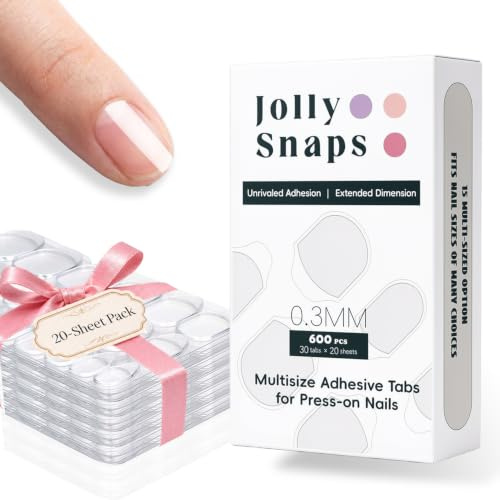 Jolly Snaps 600PCS Non-toxic, No Damage Nail Adhesive Tabs | Strong nail Glue Stickers, No UV Light Needed | Waterproof & Easy Apply