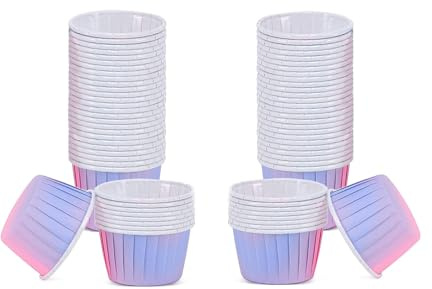 Caissettes à muffins, moules à cupcakes en papier, caissettes de cuisson antiadhésives, caissettes en aluminium pour cupcakes, pâtisseries, anniversaires, mariages, fêtes (rose et bleu, lot de 100)