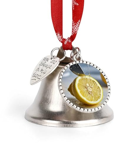 Christmas Bell Cut Lemon Jingle Bell with Love Pendant Christmas Ornament Metal Vintage Bells Christmas Tree Hanging for Holiday Party Decoration