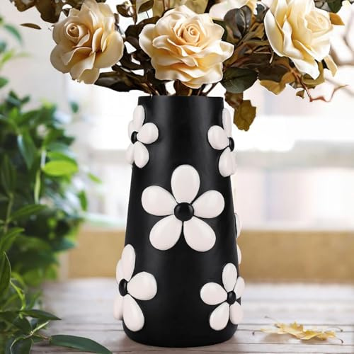 AmiCera Farbenfrohe Blumenvase 20cm, Regenbogen-Funny-Pilz-Deko für Wohnzimmer, Einzigartige Buntblumen-Vasen, Funky Home-Aesthetics, Schwarz