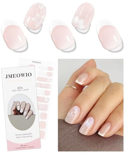 JMEOWIO Autocollants en gel semi-durci à bout français fleur blanche - Pour ongles UV/LED - Accessoires de décoration