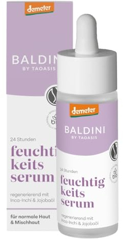 Baldini 24h Feuchtigkeitsserum 30 ml – Naturkosmetik – Bio Gesichtspflege – Feuchtigkeitsspendend für normale & Mischhaut – Für strahlend gepflegte Haut – Mit Jojobaöl & Inca-Inchi-Öl