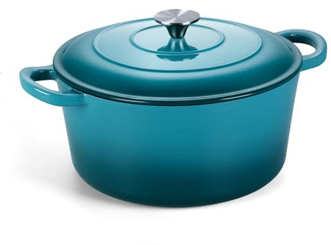 Onader 5QT Dutch Oven zum Brotbacken, emailliertes Gusseisen, runder Dutch Oven Topf mit Deckel, strapazierfähig, dunkles Cyan