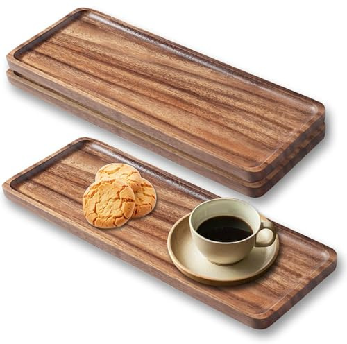 Vassoio da portata in legno di acacia, tagliere rettangolare in legno per servire cibo, frutta e formaggio, 35 x 14 cm, vassoio da dessert in legno (3)