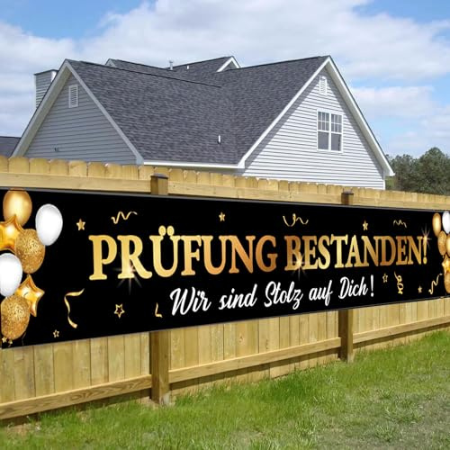 Prüfung Bestanden Banner 270x40cm 2026 Graduation Deko Schwarz Gold | Bestandene Prüfung Geschenk Hängende Deko für Bachelor Master Abschluss Ausbildung Abitur