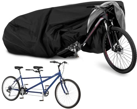 Kistrba Extra Long Bike Cover, Tandem Bicycle Cover, 420D Heavy Duty Oxford Waterproof 2 Seater Bike Cover, Outdoor Sun Rain Snow Protector for City Bike Mountain Bike Electric Bike