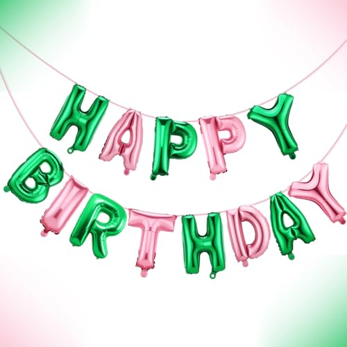 Charnoel Pink and Green Birthday Decorations Banner Balloon Witch Birthday Party 16 Inch Foil Balloons Letters Signs Set Inflatable Reusable Party Decor for Boy Girl