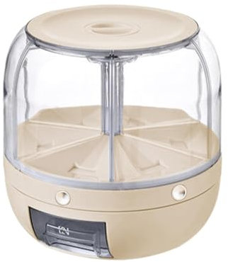 360° Glas Reisspender, Frischhaltedose mit 6 Fächern, Click-Dispense Getreidenizer, Luftdicht, Einfacher Zugang für Reis & Getreide