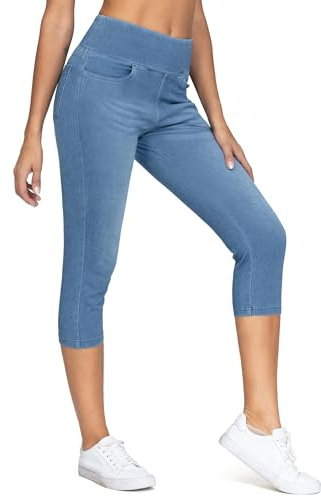 THE GYM PEOPLE Women's High Waist Capri Jeggings Stretchy Skinny Jeans | 4 Pockets, Tummy Control, Pull On, Moisture Wicking, Breathable, Fashion, Pilates, Yoga, Work, Comfortable For All-Day Wear