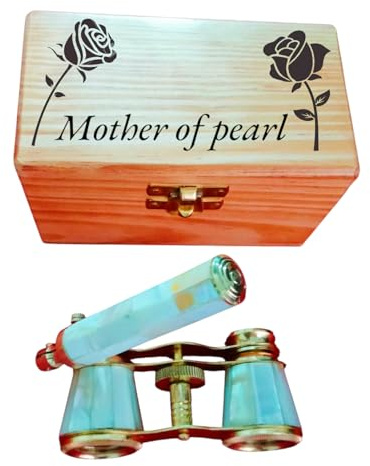 Mother of Pearl Opera Glasses with Decorative Wooden Box, Vintage Style Binoculars,