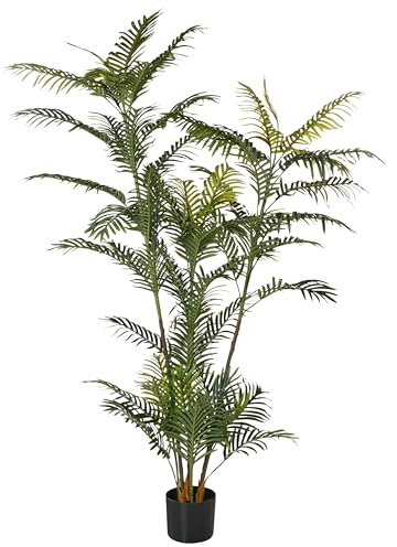 Beliani Planta Artificial en Maceta Verde Negro Palmera Material Hojas de plástico 180 cm Interior Palm Tree