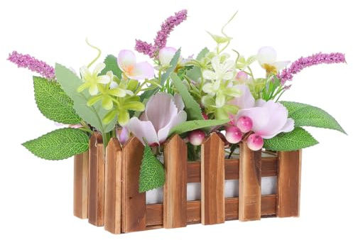Ciieeo Fleurs Artificielles en Pots avec Clôture Fleurs Synthétiques en Pot Décoration Rustique en Bois Massif pour Maison Bureau Fenêtre Mariage Intérieur Et Extérieur