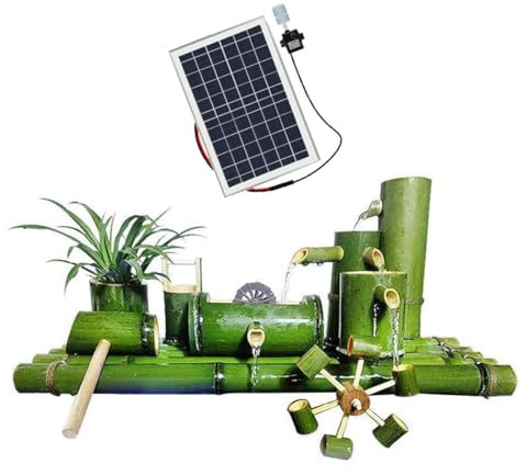 GIQKDZNUO Fontana Solare in bambù da 85 cm, Fontana da Giardino in bambù con Pompa dell'Acqua USB DC 3W, Pannello Solare con Telaio in Alluminio 9V10w, Pompa dell'Acqua 12V5wdc, per Prato del Cortile