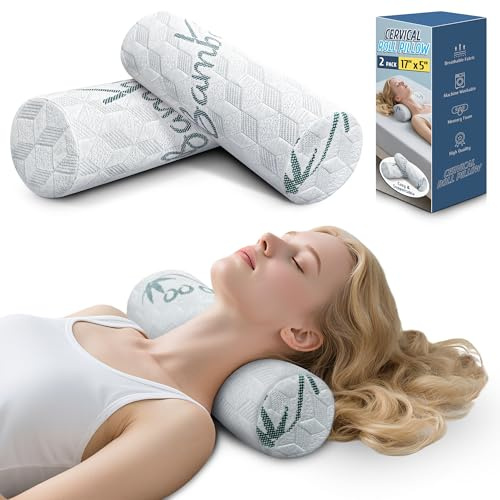 LVYSHOW Cervical Roll Pillow, 2 Pack Round Bolster Pillow with Removable Washable Cover for Neck, Back, Leg, and Knee Support, 5 x 17