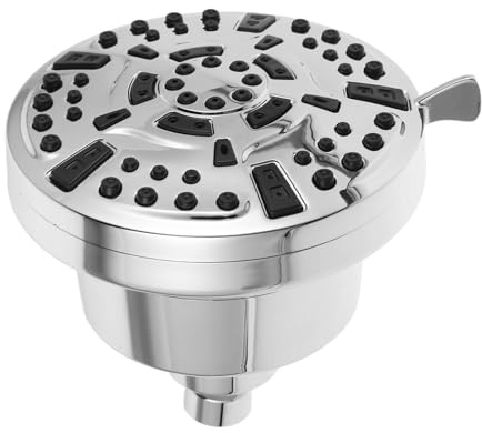 Housoutil Stainless Steel Plated Round Filtered Showerhead with Built-in Water Purifier for Sensitive Skin High Pressure Sprayer Suitable for Home Hotel School and Dormitory Use