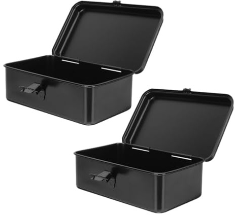 VILLCASE 2pcs Thickened Iron Toolbox Small Portable Metal Tool Box for Home Garage Secure Storage Case Empty Organizer for Workshop