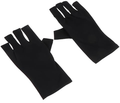 Hemobllo UV Protection Half Finger Manicure Gloves for Nail Art, Black Short Polyester Shield Gloves for Gel Nail and Outdoor Use, 1 Pair