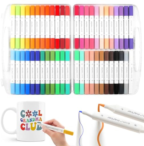 Juego de 48 rotuladores de porcelana con doble punta – 48 colores aptos para lavavajillas, cerámica y lápices de vidrio para pintar tazas, porcelana, madera y metal | Juego de pintura de cerámica para