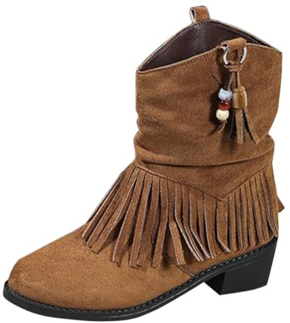 Bottines à franges en daim pour femme Style décontracté, marron, 36.5 EU