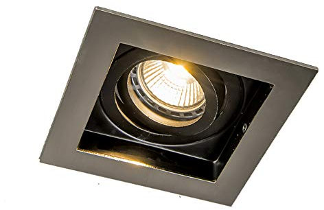 Qazqa - Modern Moderner Einbaustrahler Stahl I Silber I nickel matt mit Schwarz Dreh- und Schwenkbar - Carree I Wohnzimmer I Schlafzimmer - Stahl Quadratisch - LED geeignet GU10