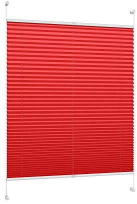 DécoProfi Plissee ohne Bohren Rot 60cm x 220cm (max. Gesamthöhe Fensterflügel) I Verspannte Plissees nach Maß mit Klemmträger/Klemmfix I Blickdichte Innenrahmen-Plissees zum Klemmen
