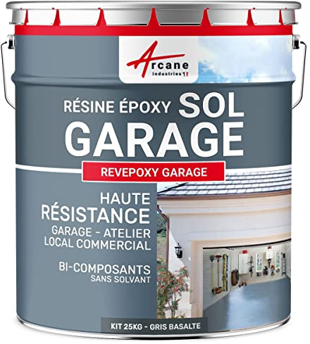 ARCANE INDUSTRIES Peinture Sol Garage epoxy - Resine avec durcisseur : REVEPOXY Garage - 25 kg (jusqu'à 80 m² en 2 Couches) Gris Basalte - RAL 7012