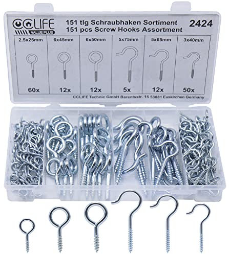 CCLIFE Schraubhaken Edelstahl Ösenschraube Haken zum Schrauben Deckenhaken Hakenschraube Einschraubhaken Becherhaken 151 Stück