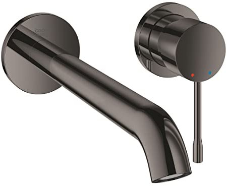 GROHE Essence, Waschtischarmatur für die Wandmontage, wassersparend (2-Loch Wasserhahn für das Bad, ca 23cm lang, langlebige Oberfläche, Badarmatur ohne Unterputz Einbauset), anthrazit, 19967A01