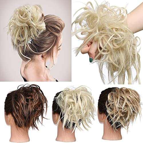 TESS Haarteil Dutt Haargummi mit Haaren Glatt struppige Haarknoten Hochsteckfrisuren günstig Haarverlängerung für Frauen 45g Blond