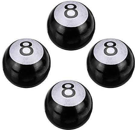 FEVERWORK 4pcs Pool 8 Ball Universal Car Bike Tire Valve Stem Caps Cover Wheel Rims - Black