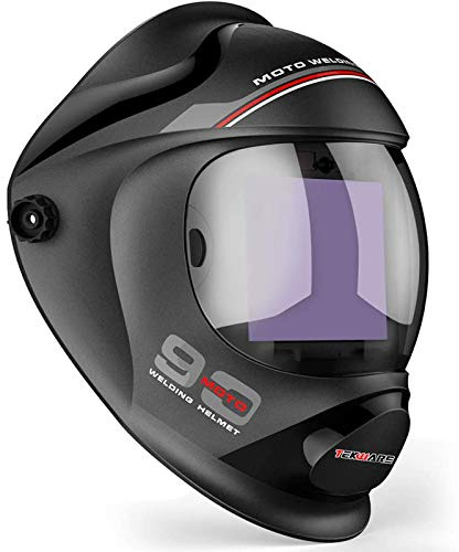 Solar Automatik Schweißhelm mit ultragroßem Bildschirm, Echtfarben hemisphärische 4C-Linse, mit 4 Lichtbogensensor, breiter Farbton von 4~5/9-9/13, Schweißmaske für TIG MIG-Lichtbogenschweißen