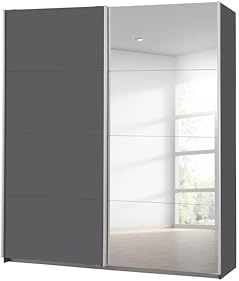 Rauch Möbel Caracas Armadio con Ante scorrevoli, Legno ingegnerizzato, Piastra di serraggio, Grigio Metallico con 1 Porta Specchio, 181x210x62