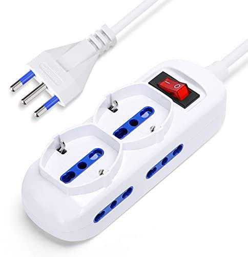 Aigostar - Multipresa Ciabatta elettrica Polivalente a 6 Posti, 250v/3680W Cavo 3m. Color Bianco