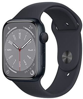 Apple Watch Series 8 (GPS, 45mm) Cassa in Alluminio Color Mezzanotte con Cinturino Sport Color Mezzanotte (Ricondizionato)
