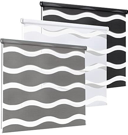 Rikmani Doppelrollo Fensterrollo Welle Klemmfixierung Duo-Rollo Zebrarollo Seitenzugrollo ohne Bohren, Sichtschutz Rollo für Fenster und Türen lichtdurchlässig und verdunkelnd 70x150 cm, schwarz